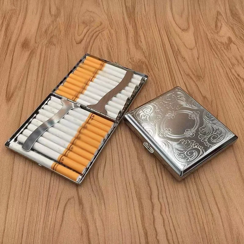 

Handrolled Leather Cigarette Box 20 Pack Ultra Thin Metal Cigarette Case Portable Smoking filter Pocket Box Fashion Men Gift