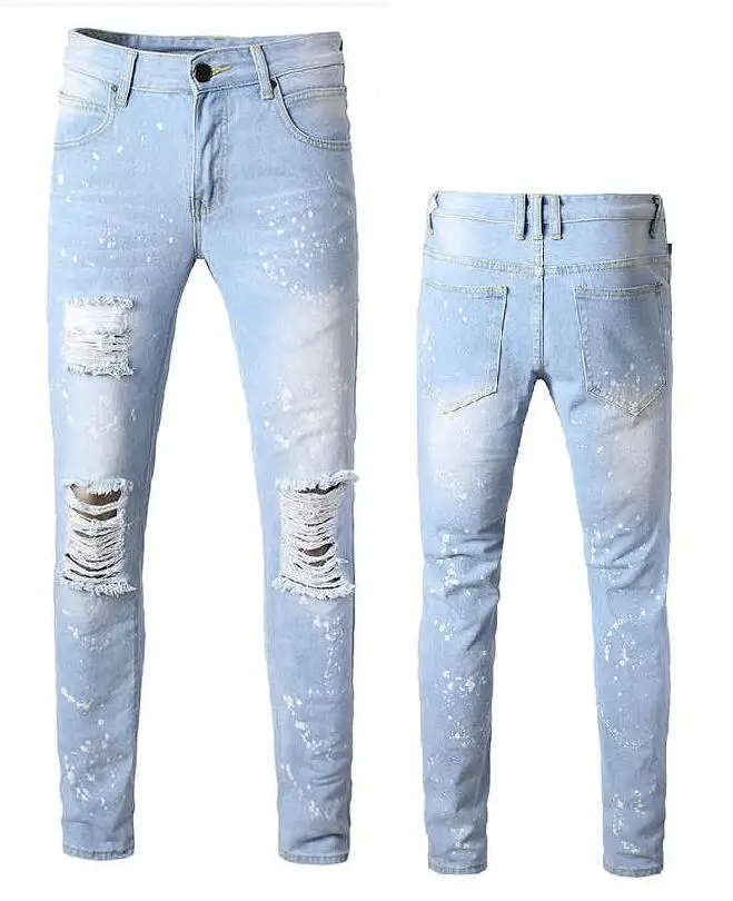 VXO Mens Jeans Retro Washed Slim Skinny Biker Classic Casual Denim Male Red Gray Trousers Pencils Denim Pants Size 28-42