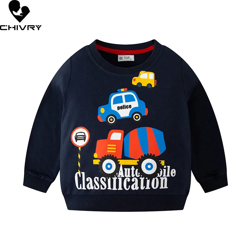 

New Kids Autumn Winter Fashion Pullover Sweatshirt Baby Boys Cartoon Animal Print Round Neck Knitted Sweatshirts Sports Tops