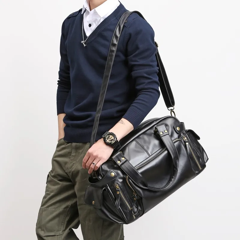 Travel Bags For Men Leather Vintage PU Leather Male Gym Bags Tote Duffle Large Capacity sport Crossbody Shoulder Bag Casual 