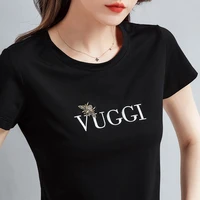 black short sleeved t shirt womens 2022 new summer korean womens o neck loose simple half sleeved ins embroidery top