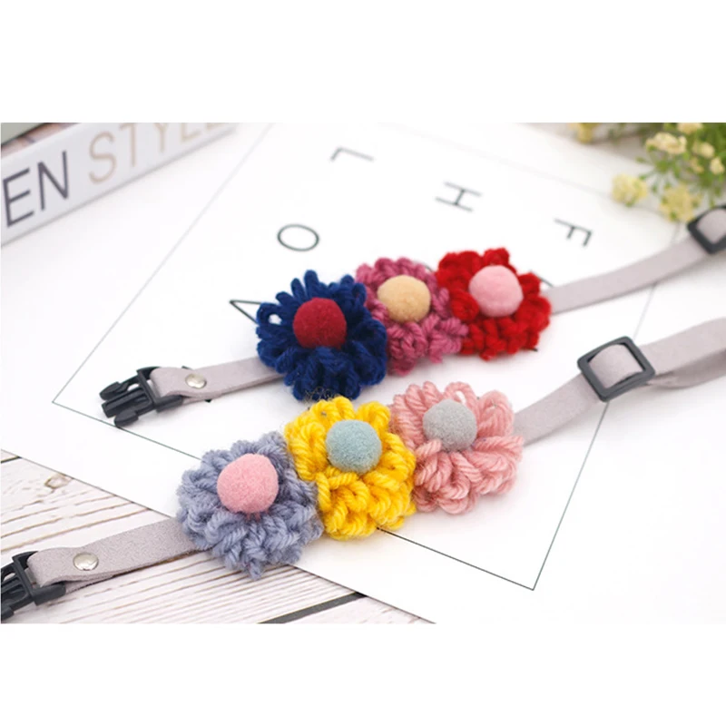 

Ошейник для домашних животных, шерстяной ошейник с цветами для кошек, ошейник-бабочка, ошейник для кошек маленького размера, домашнее живот...