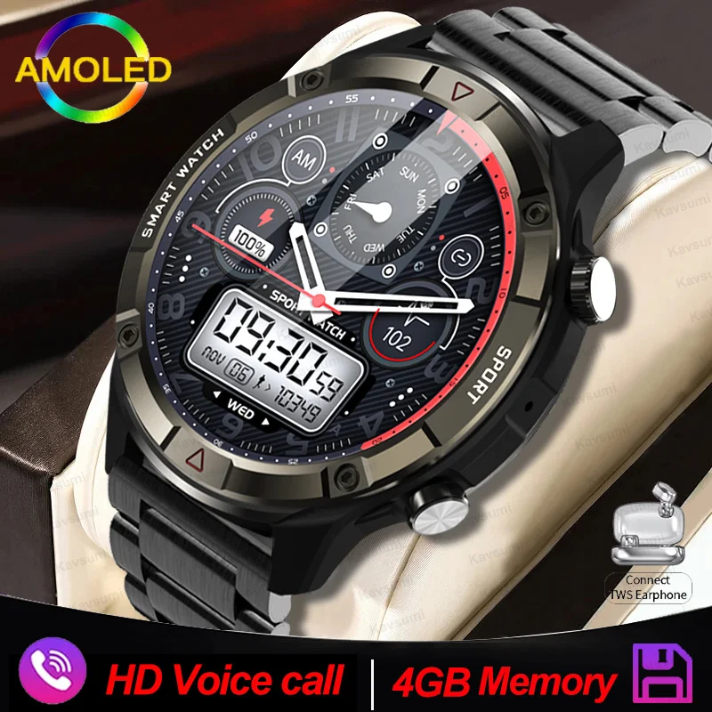 

2023 New Smart Watch Men 1.6" AMOLED Display Military Sport Watches for Men Bluetooth Call 4GB Local Music Waterproof Smartwatch