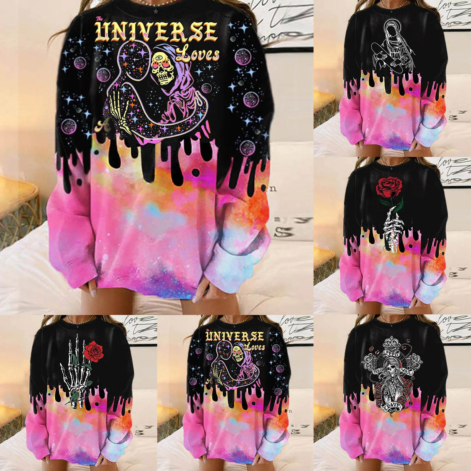 

Halloween Tie-Dye Sweatshirts for Women Long Sleeve Crewneck graphic Pullover Sweatshirt 2xl Sweatshirt And Sweatpants Set Women