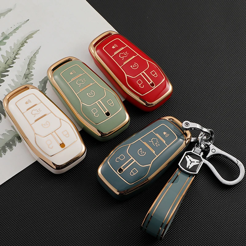 

TPU Gold Edge Key Cover Case For Ford Fusion Mondeo Mustang F-150 Explorer Edge 2015 - 2018 Car Styling Key Protection Keychain