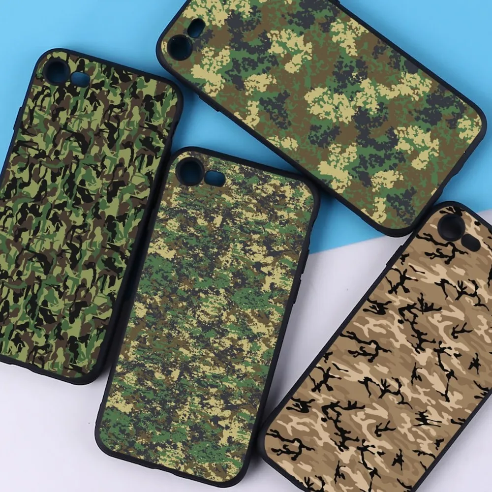 

Camouflage Military Camo Back Phone Case for iPhone 8 7 6 6S Plus X SE 2020 XR XS 14 11 12 13 Mini Pro Max Mobile Case