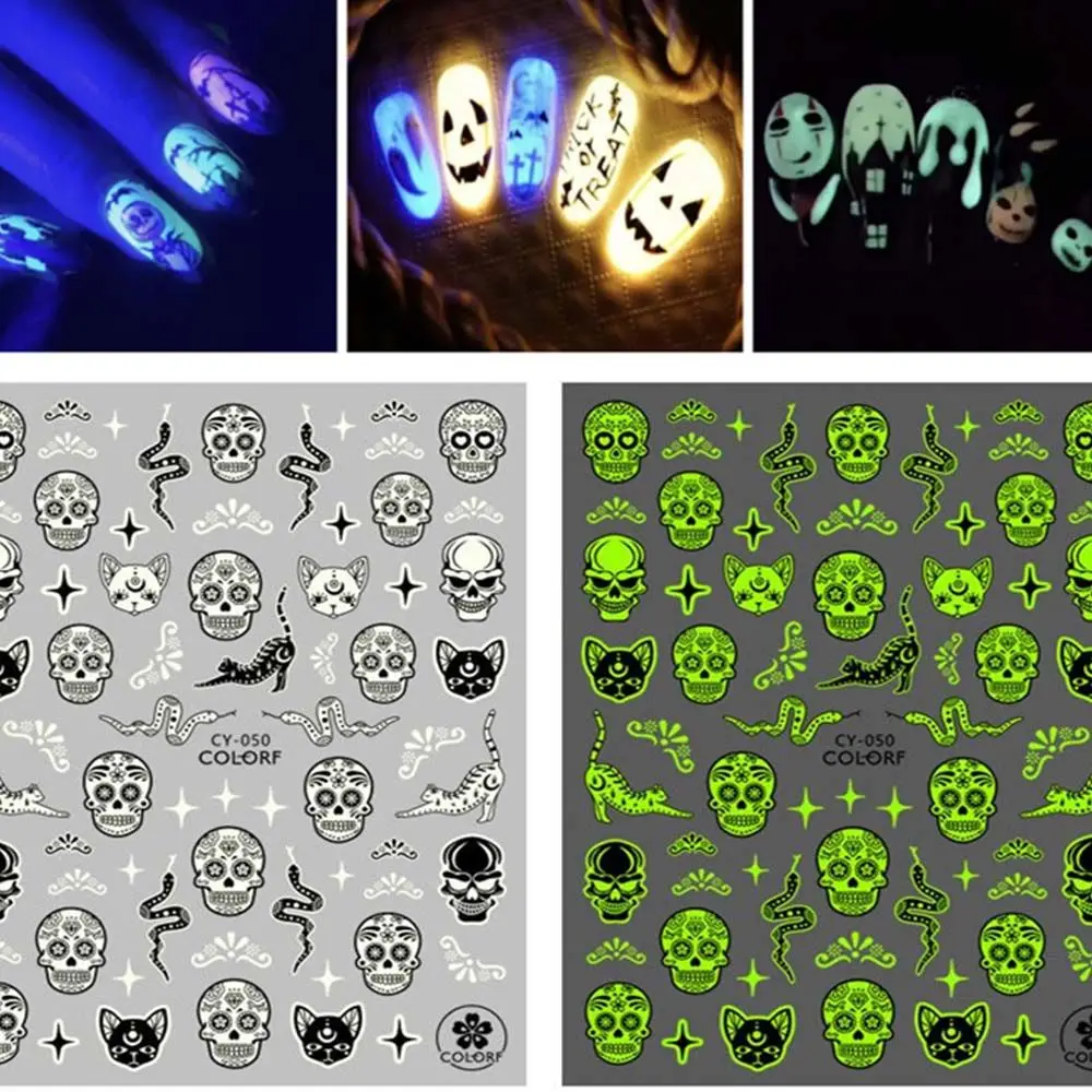 

Pumpkin Halloween Party Fluorescent Nail Decals Nail Art Decoration Luminous Nail Foils Halloween Nails Stickers