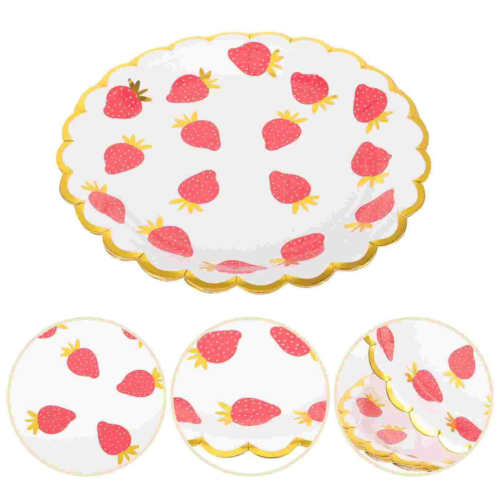

24 Pcs Strawberry Paper Plate Party Cake Plates Theme Decorations Disposable Dishes Tableware Dinnerware Food Props