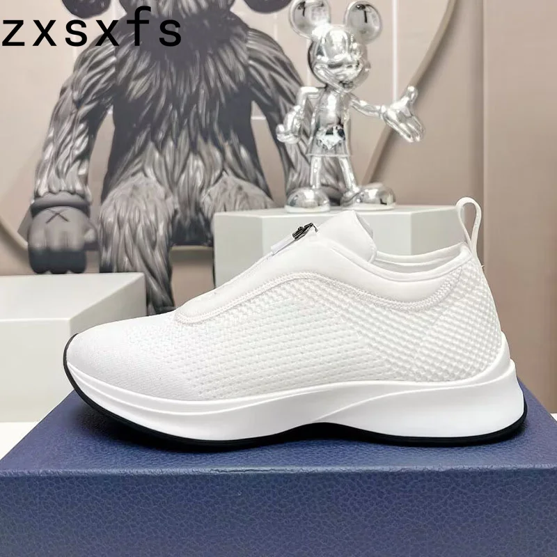 

Качественные вязаные кроссовки для мужчин и женщин, удобная брендовая повседневная обувь на толстой подошве, разноцветные туфли унисекс, лоферы для влюбленных, 2023