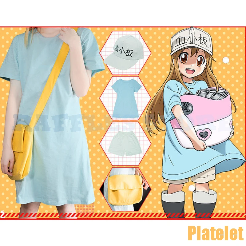 

Platelet Cosplay Costume Wig Hat Bag Anime Cells at Work Cosplay Hataraku Saibou Costume Dress Shorts Cute Uniform Kids Adult