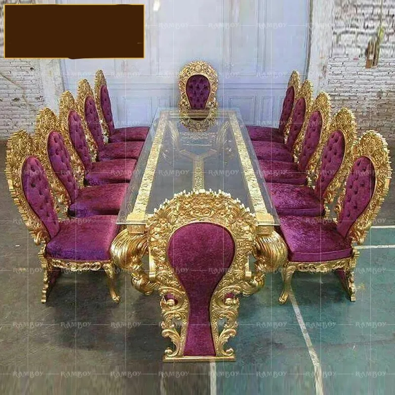 

Европейский обеденный стол и стул из золотой фольги, комбинированный итальянский резной обеденный стол из цельной древесины, вилла, мебель для столовой