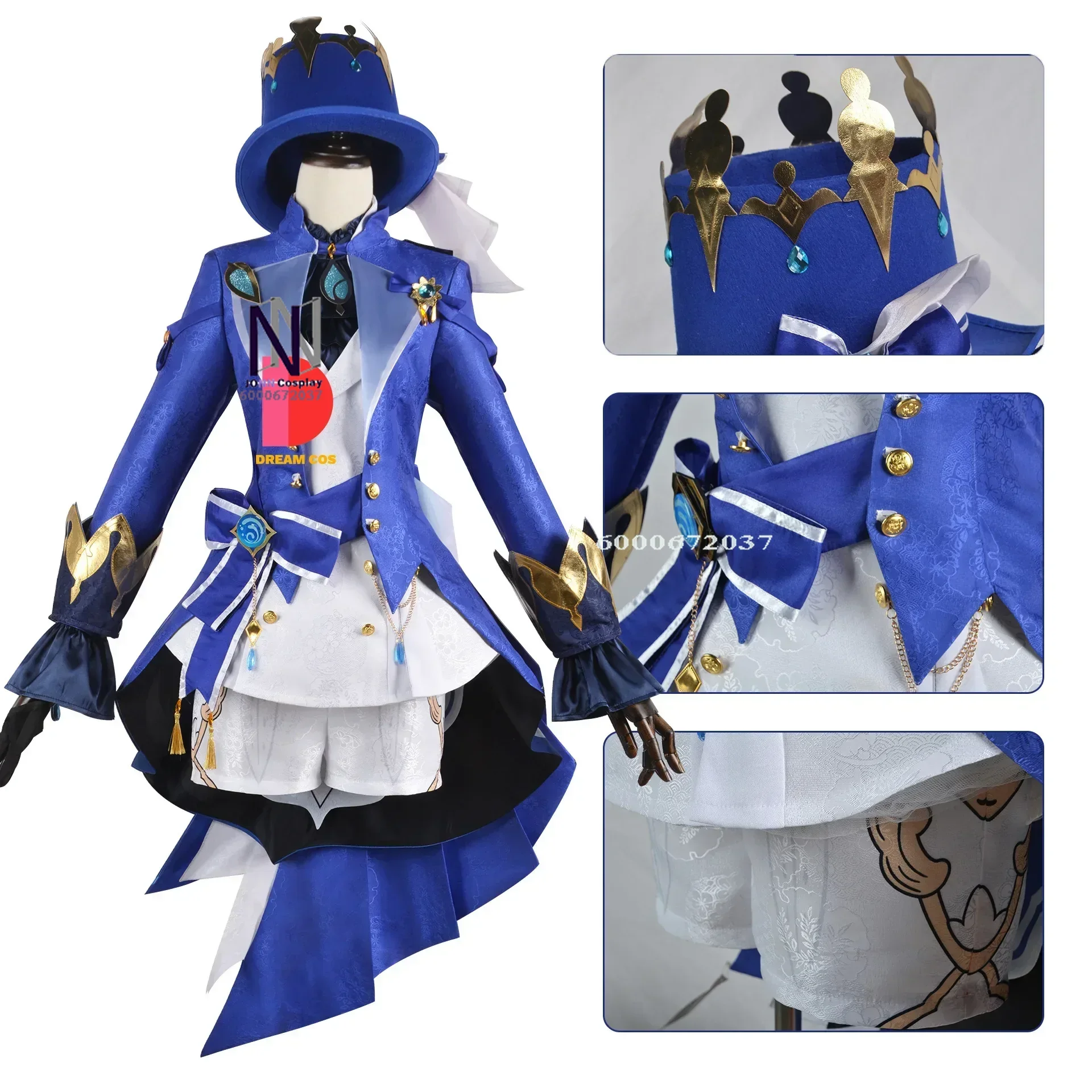 Genshin Impact Game Fontaine Furina Focalors Косплей Костюм Черно-Белая Униформа Парик Шляпа Con Наряд