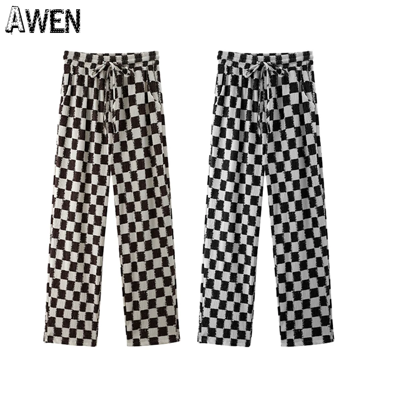 Женские вельветовые брюки Awen свободные клетчатые в Корейском стиле мягкие