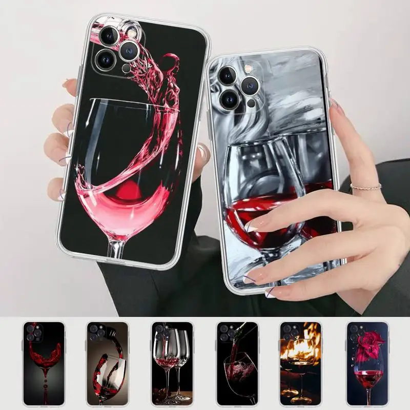 

YNDFCNB Wine glass Phone Case For iPhone 11 12 13 14 Mini Pro Max XR X XS TPU Clear Case For 8 7 6 Plus SE 2020