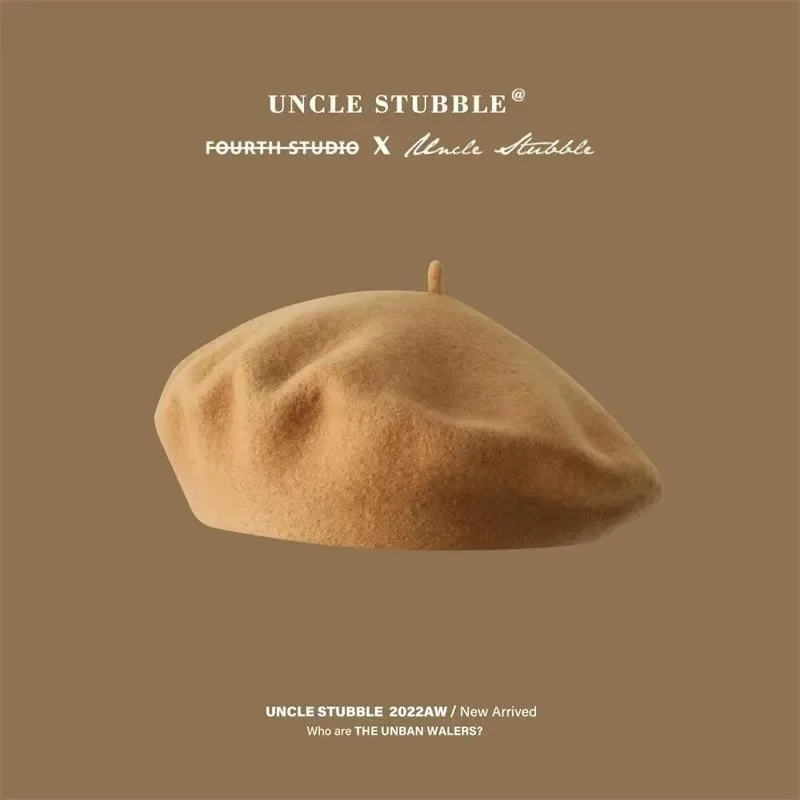 Женский шерстяной однотонный берет в винтажном стиле