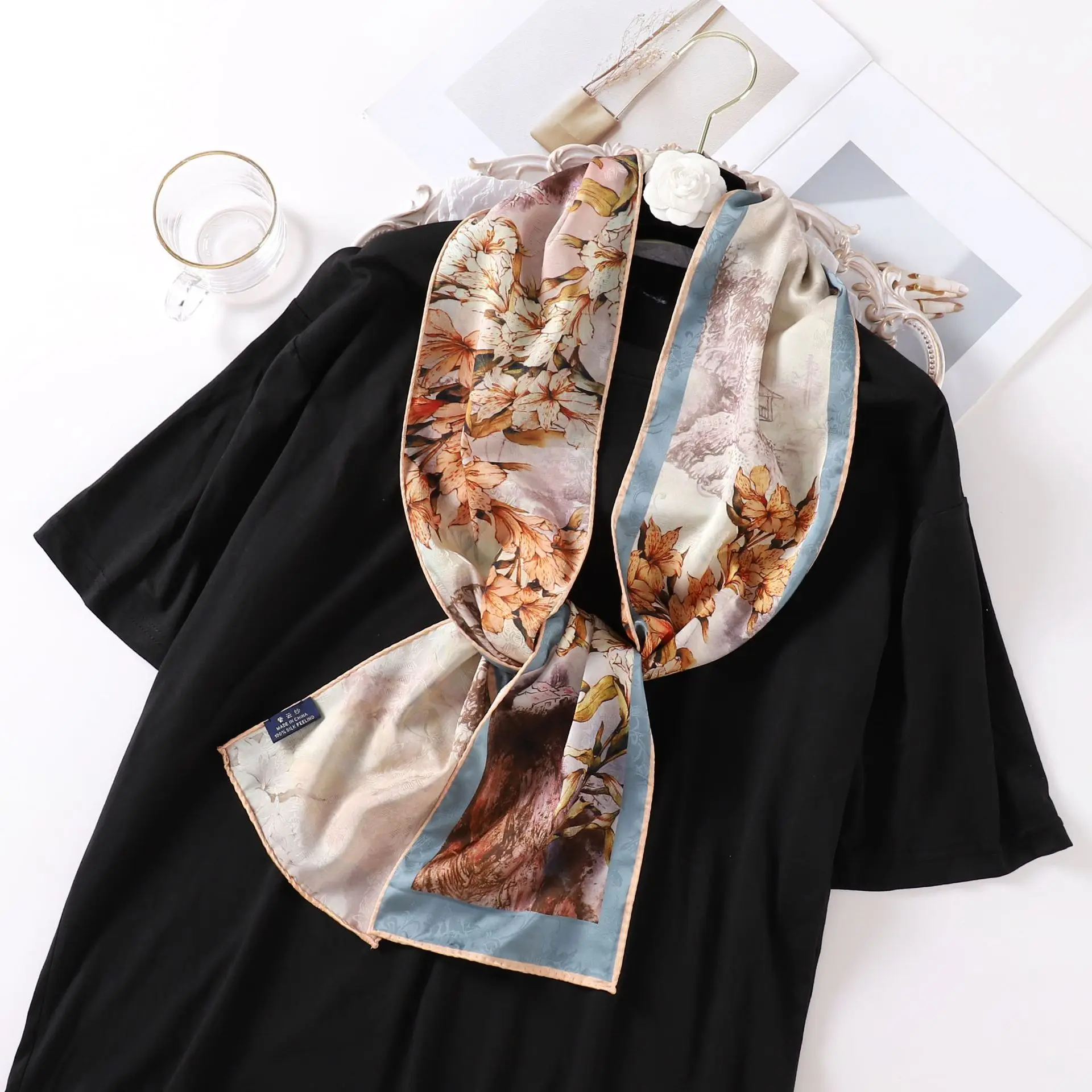

Длинный Шелковый Регулируемый шарф женский роскошный шейный галстук тонкая лента ручка для волос Сумка на запястье платок Бандана Платок Echarpe 2022