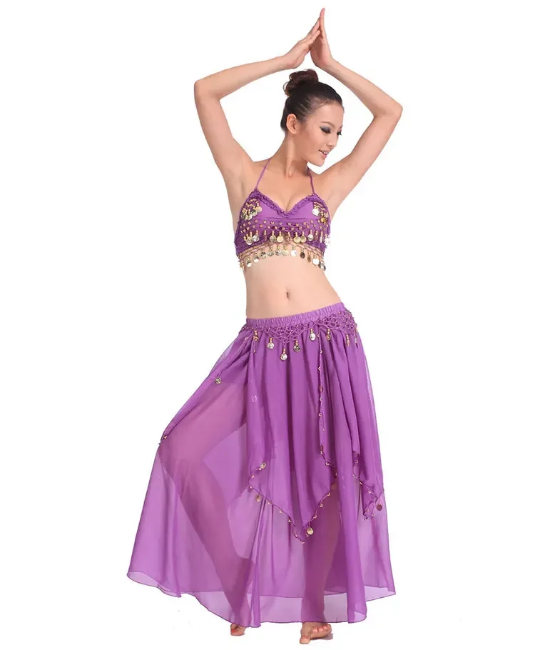 Фото Костюм для восточных танцев Belly Dancing Stage Performance, комплект из 2 предметов: топ-рубашка + юбка, белый цвет №4