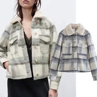 jennydave ins fashion blogger vintage plaid england high street plush jacket womenwinter coat tops boyfriend plaid jacket