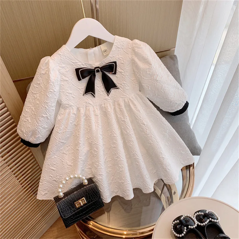 

Spring Autumn Girls Dresses Girls Korean Clothing Long Sleeves Princess Wedding Lace Bowknot Dress Girls Party Pageant Dress