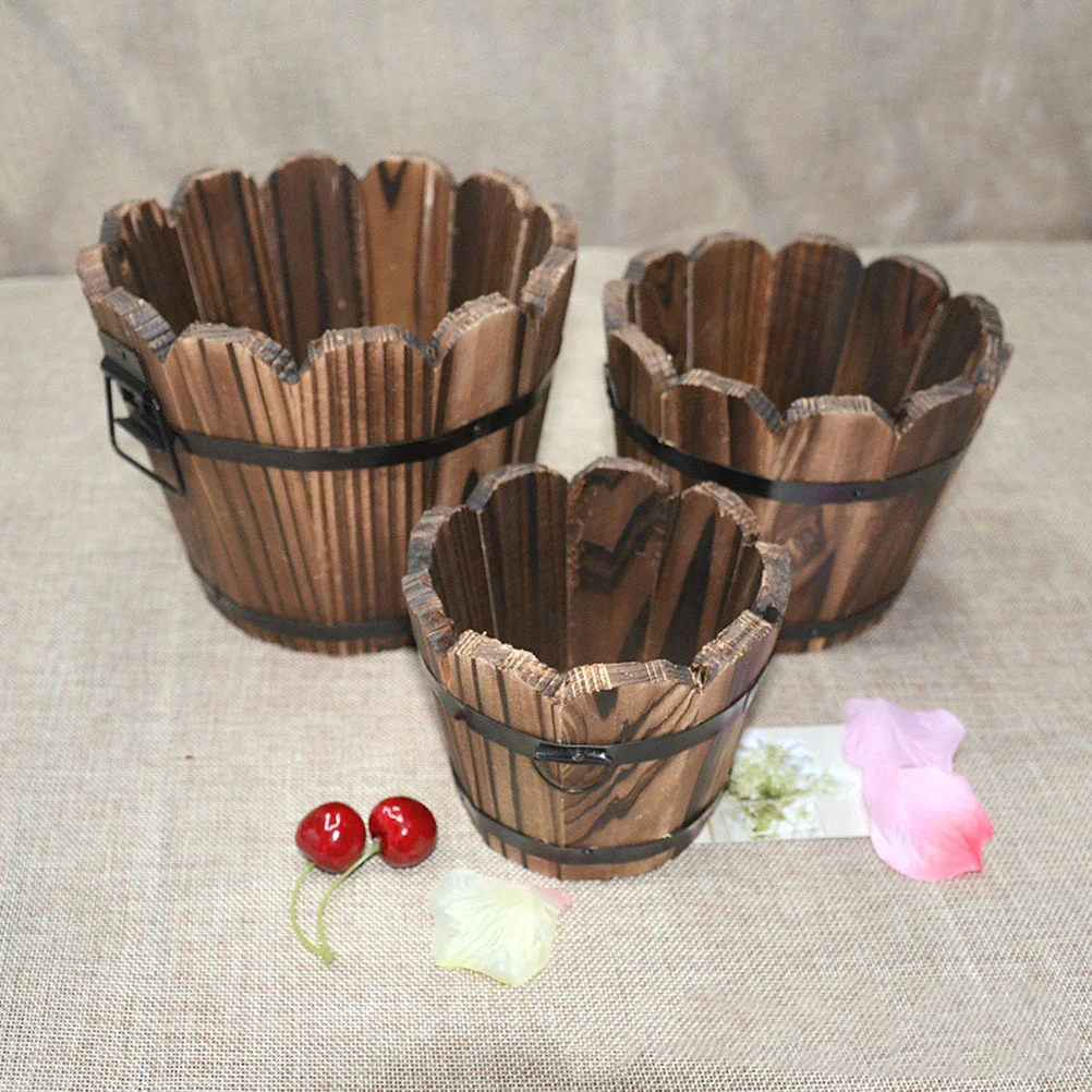 

2 Pcs Carbonized Wood Flowerpot Indoor Pots Vegetable Container Planter Garden Supply Potato Planting Holder Chinese Fir