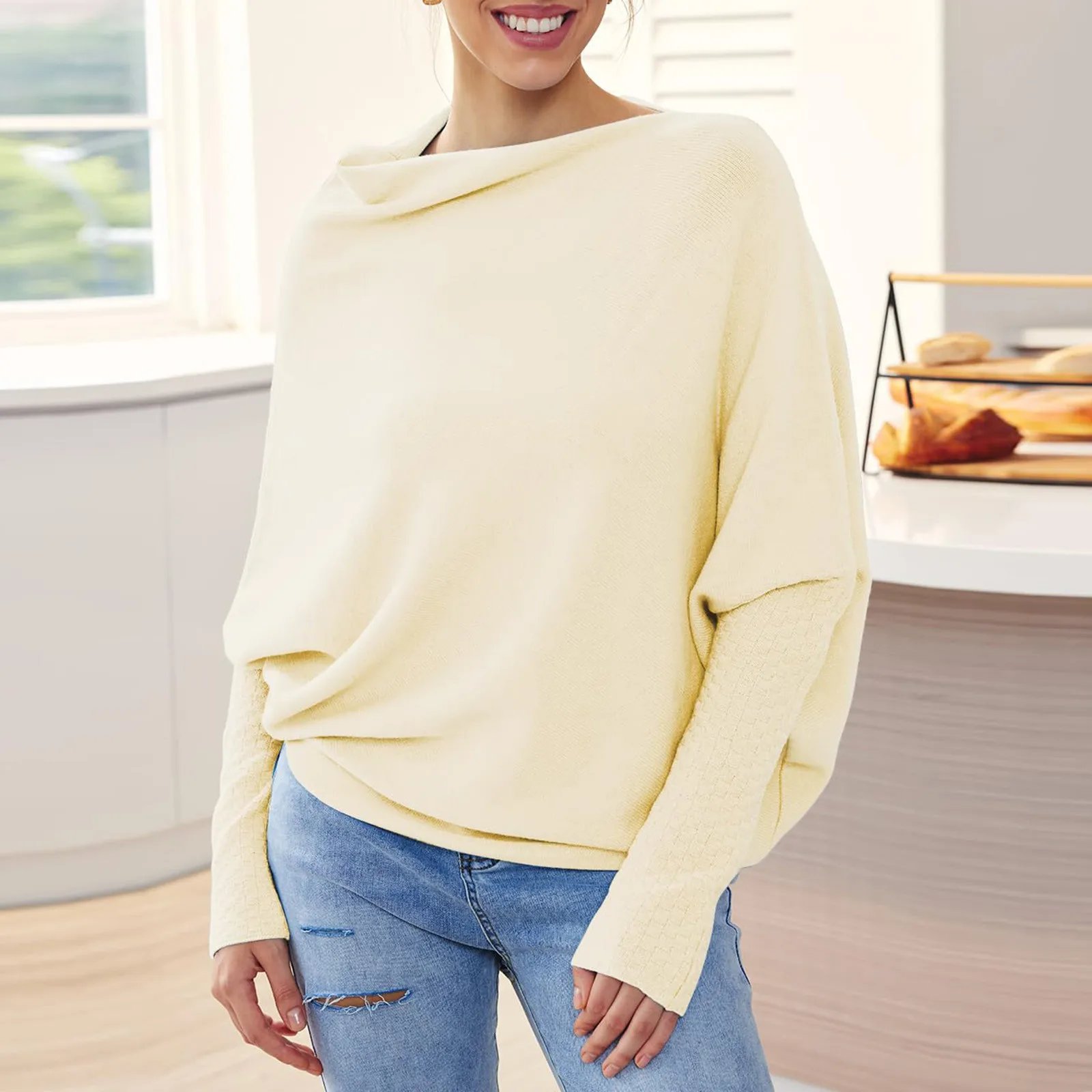 Женский трикотажный Свитер с воротником-лодочкой Свободный Повседневный