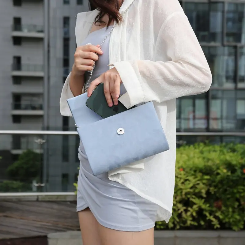 Medium Carry Suede Clutch Bag for Women Travel Organization Casual Over Shoulder Cross Body Style with Chain