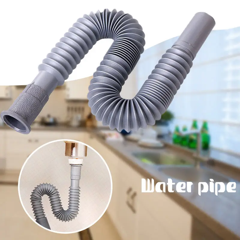 

Kitchen Plumbing Fixtures Universal Plastic PP + PVC Flexible Basin Strainer Sink Extension Drain Hose Pipe Anti-corrosion 1pc