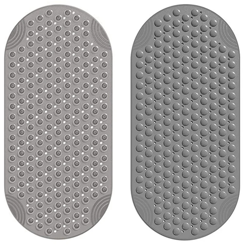 

2Pcs Bathtub Mat Non Slip Shower Floor Mats For Bathroom Bath Tub Washable Suction Cup 16X35inch,Gray & Clear Gray