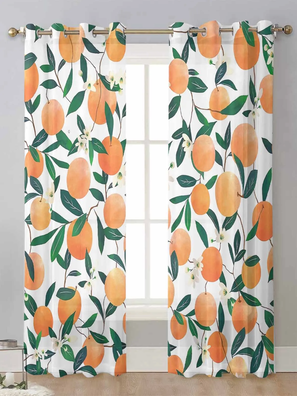 

Orange Leaf Flower Branch Fruit Watercolor Sheer Curtains For Living Room Window Voile Tulle Curtain Cortinas Drapes Home Decor