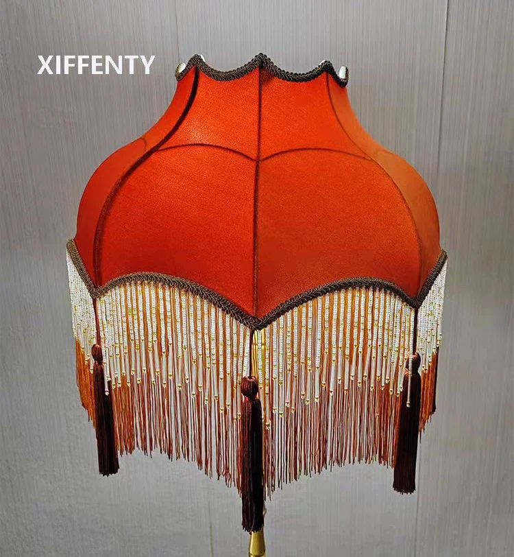 Напольная Лампа большой абажур карамельный бархат цепочка из бисера бахрома