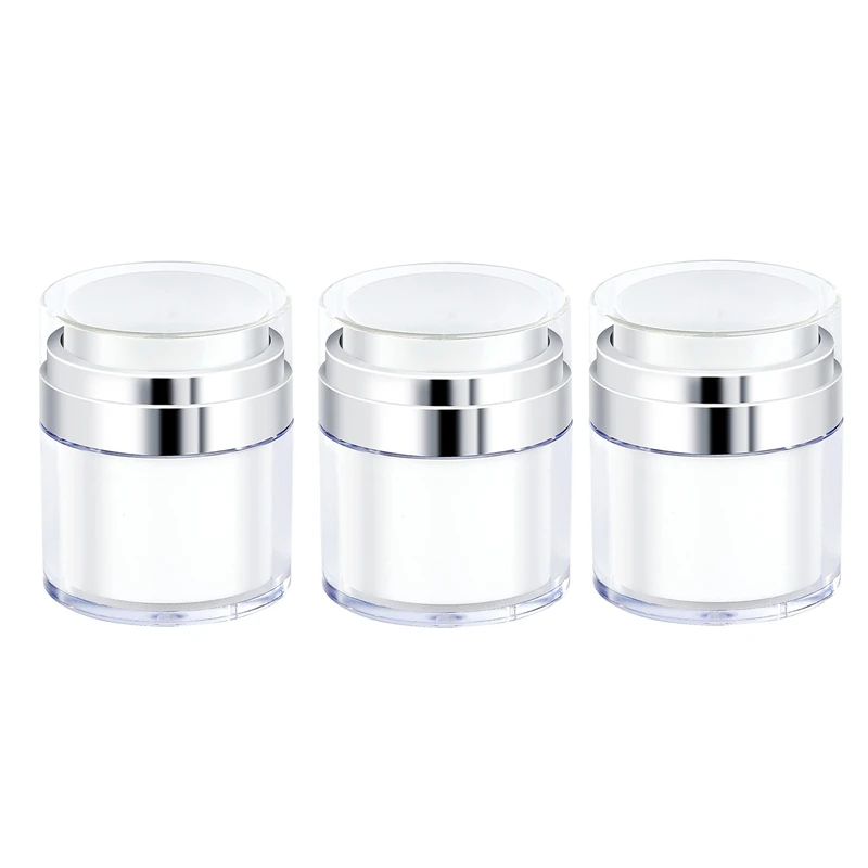 

3 Pcs Airless Pump Jars Empty Acrylic Makeup Cosmetic Jar Portable Cream Jar 50Ml/50G, Containers With Press Pump