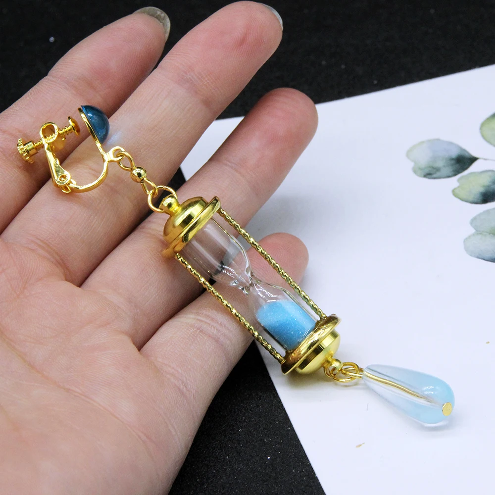 Hot Sale Anime Vanitas Earrings The Case Study of Vanitas No Carte Blue Hourglass Ear Clips Jewelry Fans Cosplay Gift images - 6