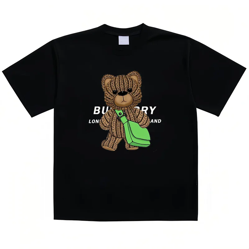 

Летняя роскошная мужская футболка с принтом милого медведя, Высококачественная хлопковая Ретро футболка с коротким рукавом, новая модная брендовая женская футболка с графическим рисунком