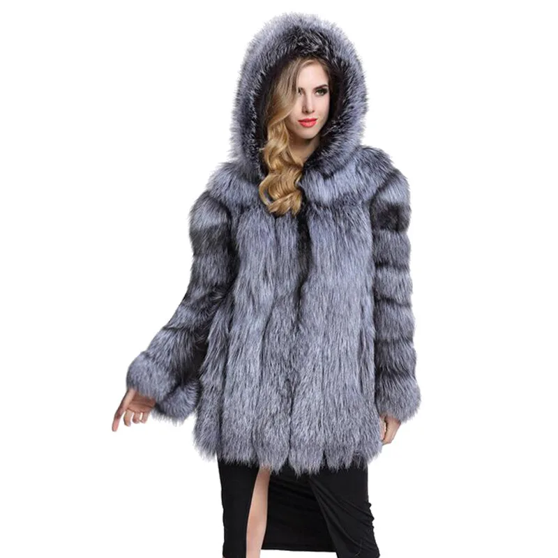 fur coat women winter jacket women 2022  fur integration splicing imitation coat mink coat hooded nine quarter sleeve