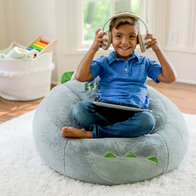 

Kids Soft Plush Dinosaur Bean Bag Chair, Grey Structured Soft Seats Sofa Chait for Bedrooms, Playrooms Furniture