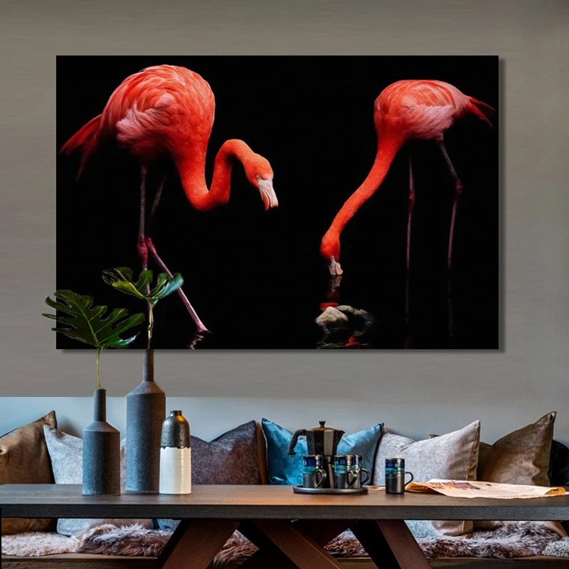 

Modern Animal Oil Painting Posters and Prints Wall Art Canvas Painting Flamingos Lover Pictures for Living Room Decor No Frame