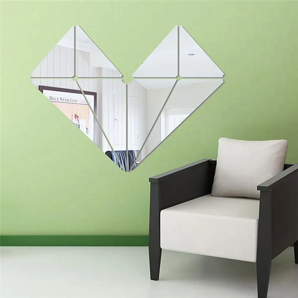 

2022 3D Mirror Heart Stitching Wall Stickers Dining Room Floor Personality Decorative Mirror Stickers Living Room Decals espelhp