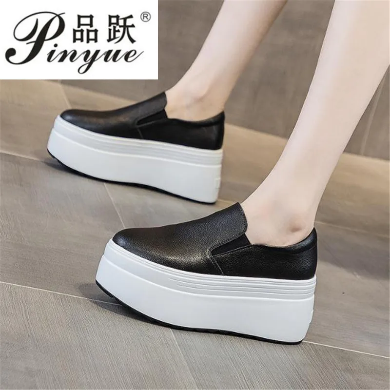 

Туфли женские из натуральной кожи на платформе 8 см, повседневные лоферы, без застежки, на толстой подошве, лоферы на платформе, весна-осень