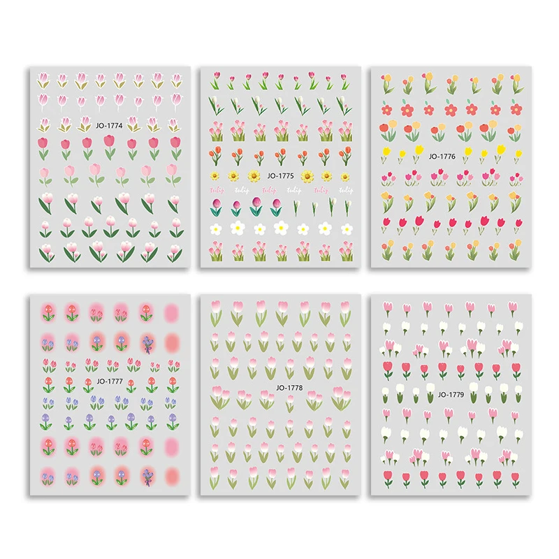 Японский стикер для дизайна ногтей цветок тюльпана 3D весенние элегантные