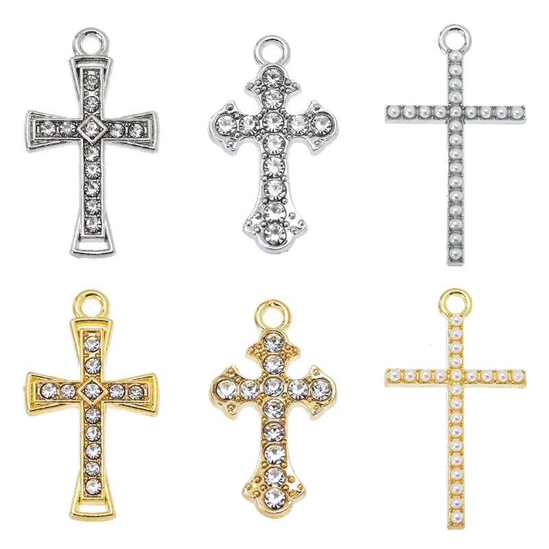 

10Pcs Men Women Shining Rhinestones Cross Pendant Charm for Necklace Bracelet Earrings DIY Handmade HipHop Jewelry Fashion Gift