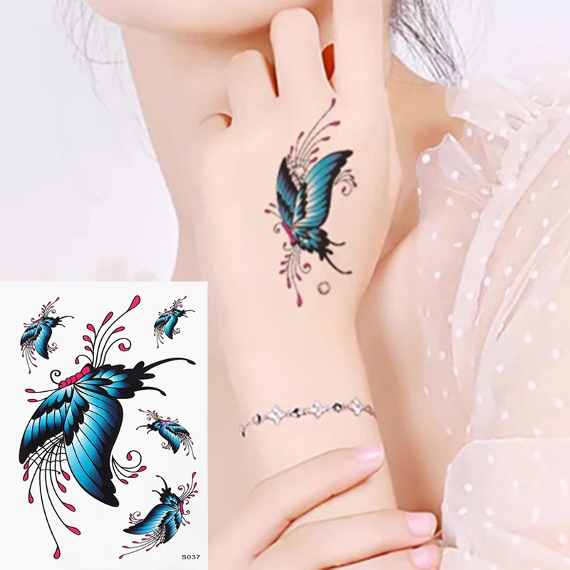 Новая тату-наклейка на плечо руку цветок Бабочка перо серия водонепроницаемая