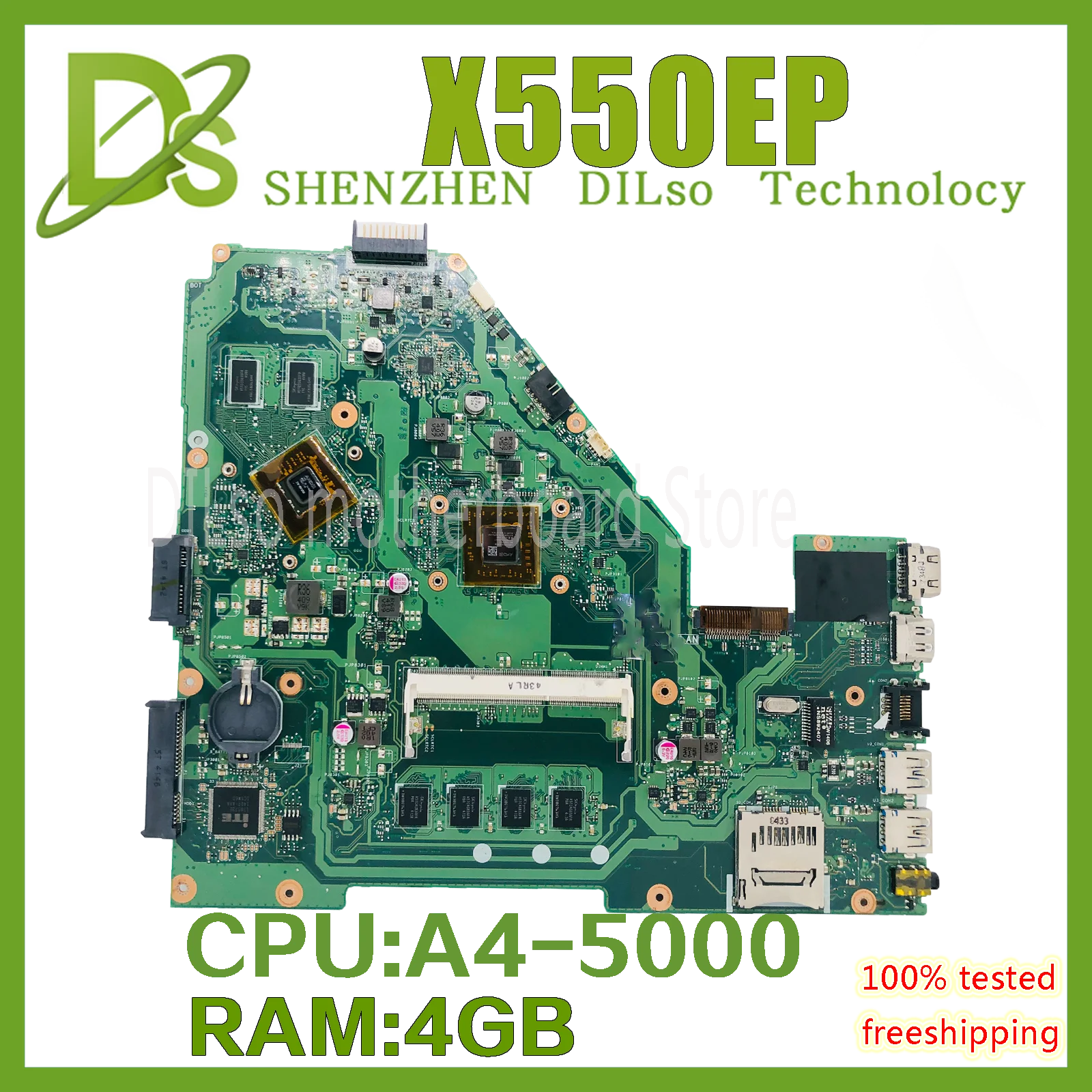 

KEFU X550WE Motherboard For Asus X550W X550WE X550W X550EP D552W X552WE Laptop Mainboard A4-5000 CPU 4GB-RAM 100% Tested