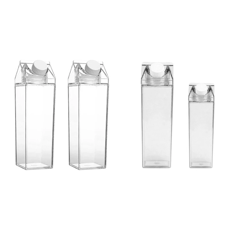 

2 PCS Clear Square Milk Juice Water Bottle Portable Plastic Cup Milk Carton Water Bottle Outdoor Camping Drinking Cup