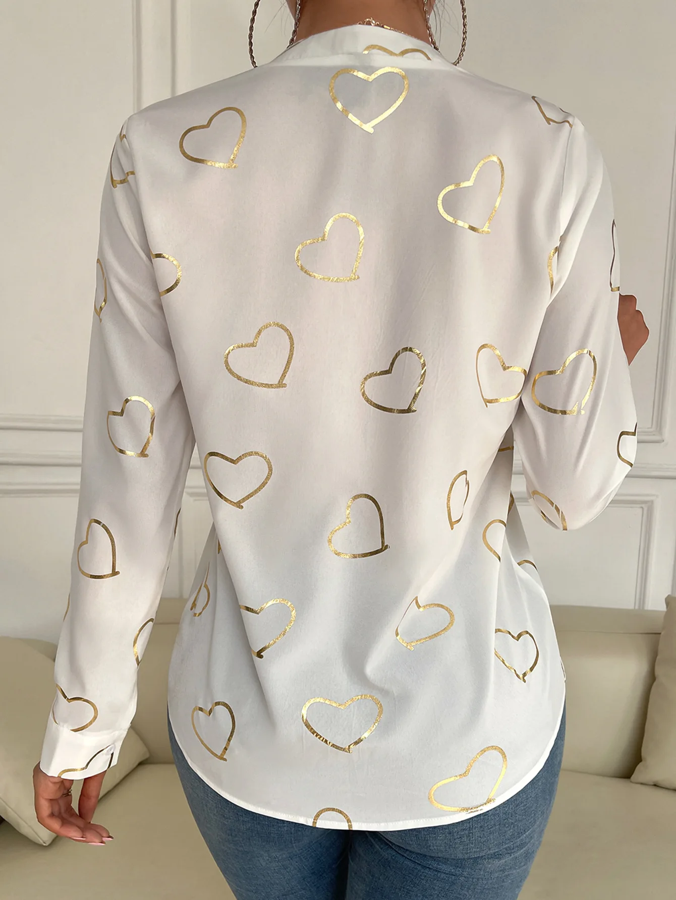 Женская блузка белый топ 2024 рубашка с длинными рукавами и принтом Blusas Elegantes Finas Para