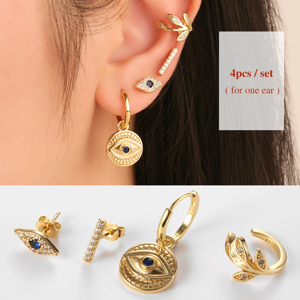 

Dowi 4pcs/set Creative Blue Demon Eye Pendientes Earrings Set Stud Clip for Women Bohemian accessories boho style Fashion Jewels