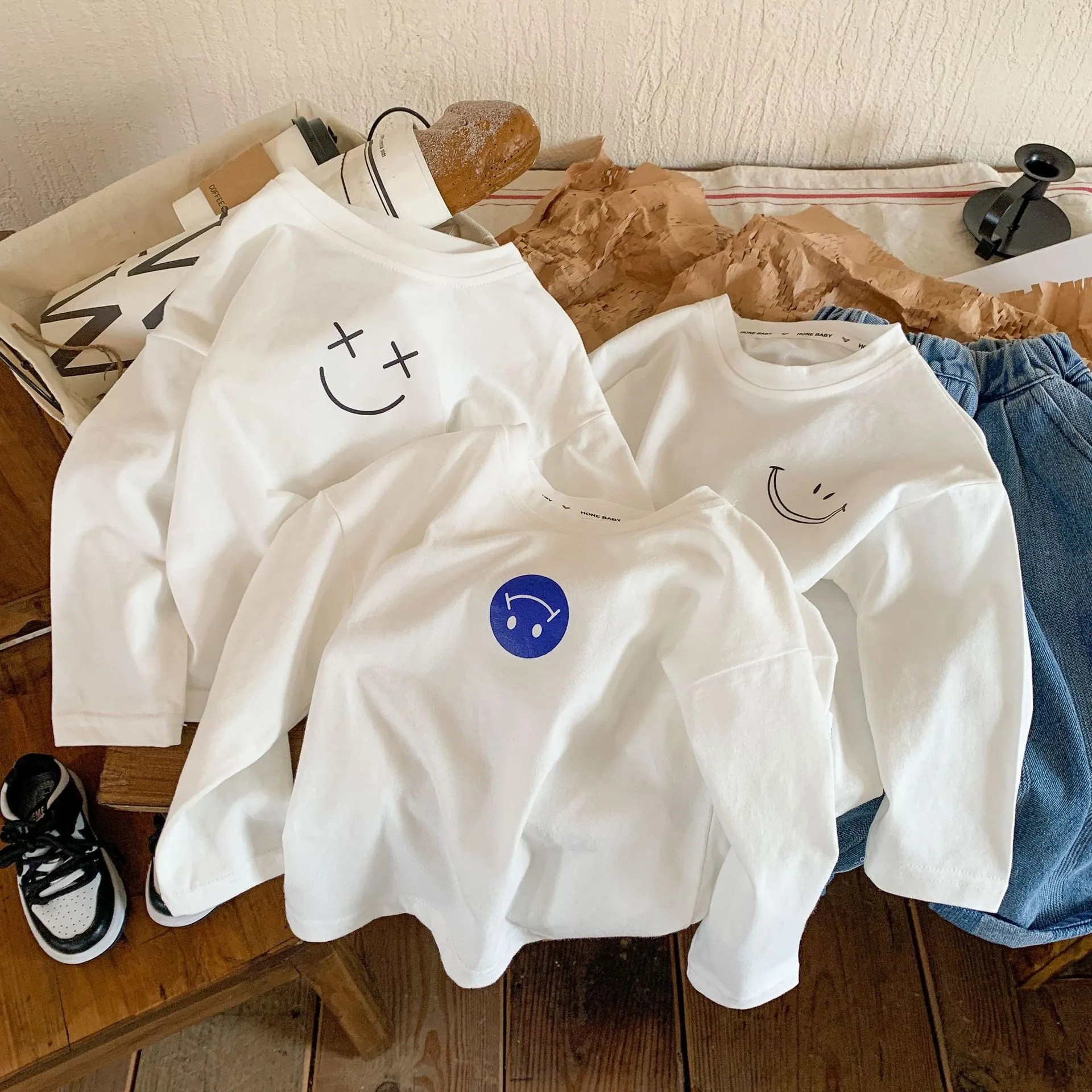 Spring Baby Boys Clothes Autumn Kids Long Sleeved Cotton White T-shirt Children Fashion Tops Infant Toddler Tees Girls Outfits