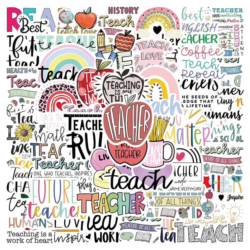 

10/30/50PCS New Teacher's Day Graffiti Waterproof Sticker Cartoon Text Decoration Hand Account Refrigerator Skateboard Wholesale