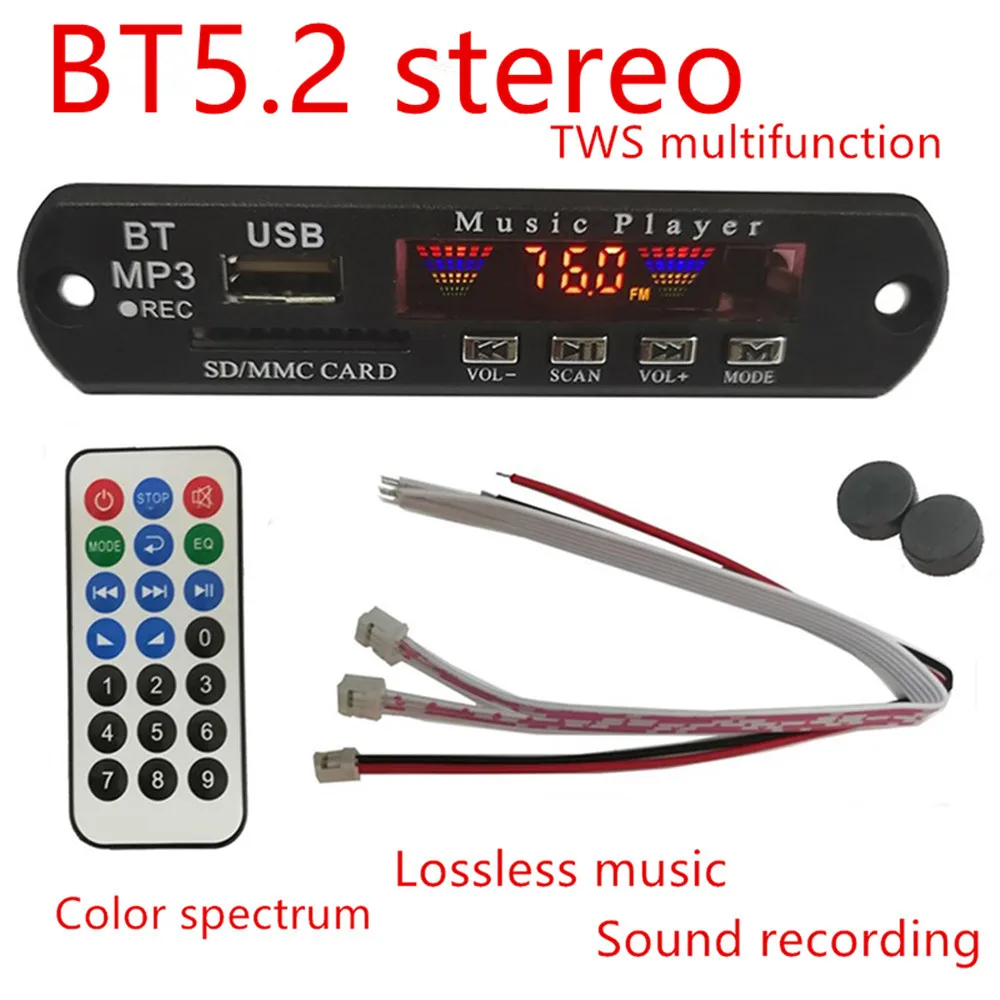 

New Promotion 12v Tws Decoder Spectrum Display 5.2 BT Recording Module Multifunctional Recording MP3 Decoding Player