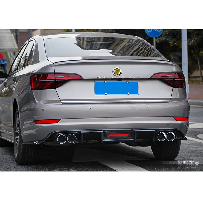 Фото Задняя губа из углеродного волокна ABS со светодиодной подсветкой для Volkswagen Jetta Mk7, спойлер 2019-2022, плавники, диффузор в стиле акулы, бампер №2