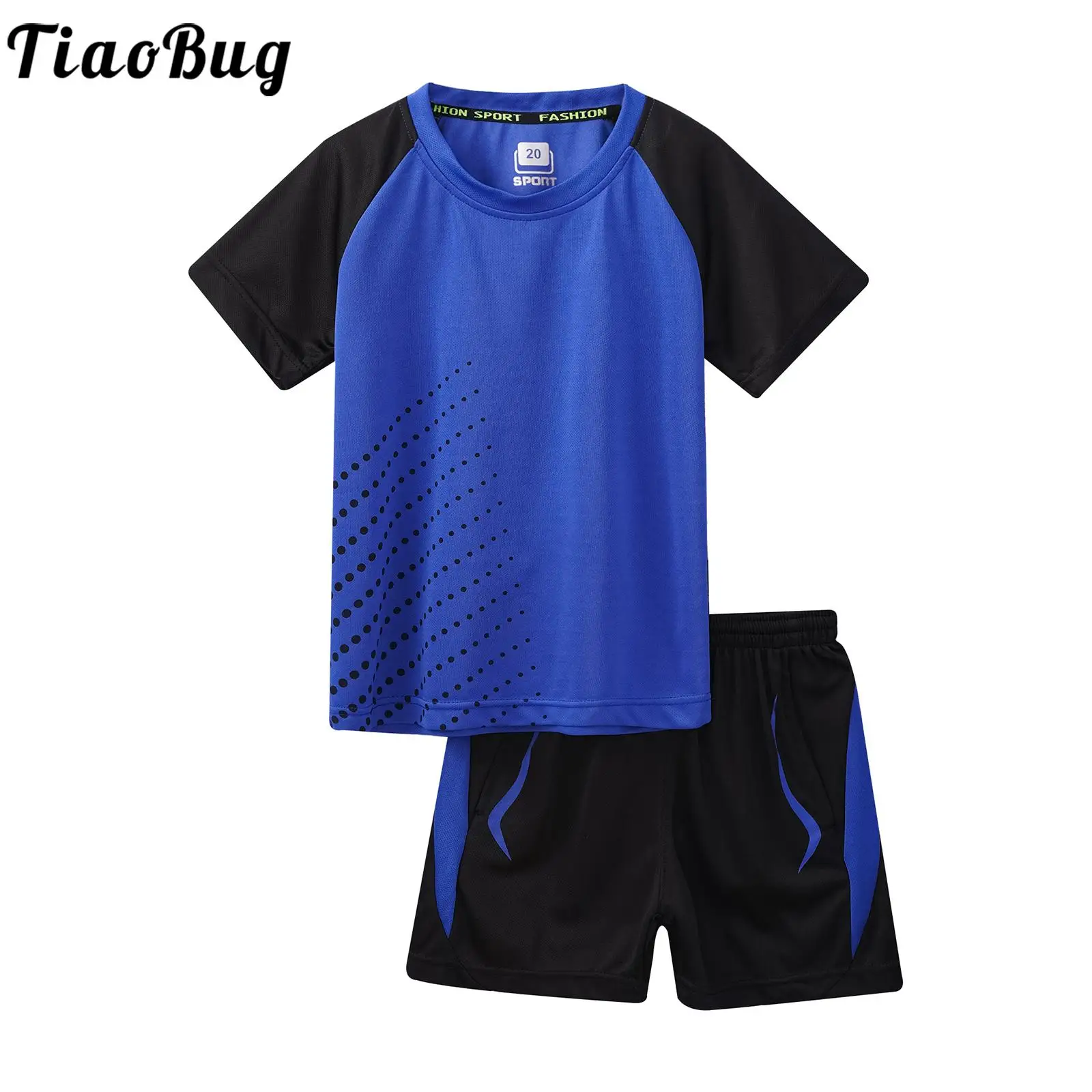 

Kids Boys Girls Quick-Drying Sports Set Color Block Football Uniform Dots Printed Round Neck Short Sleeve T-shirt with Shorts